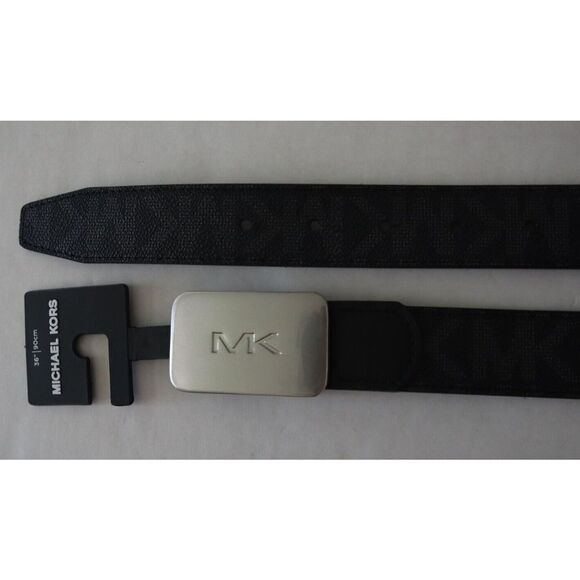 Michael Kors 86S3SBLY7B Men's Sz 36 Black MK Print - Silver MK Plaque Belt - Picture 9 of 9